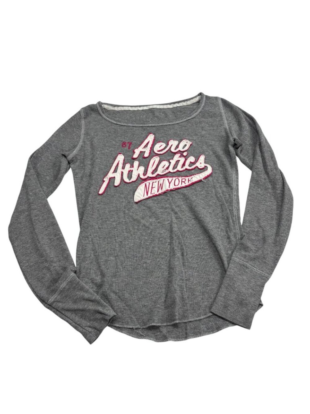 Aeropostale Aero Athletics Womens Gray Long Sleeve Graphic Thermal Top